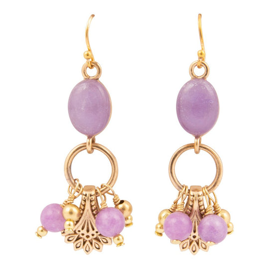 Sari Purple Quartz Golden Cluster Drop Earrings