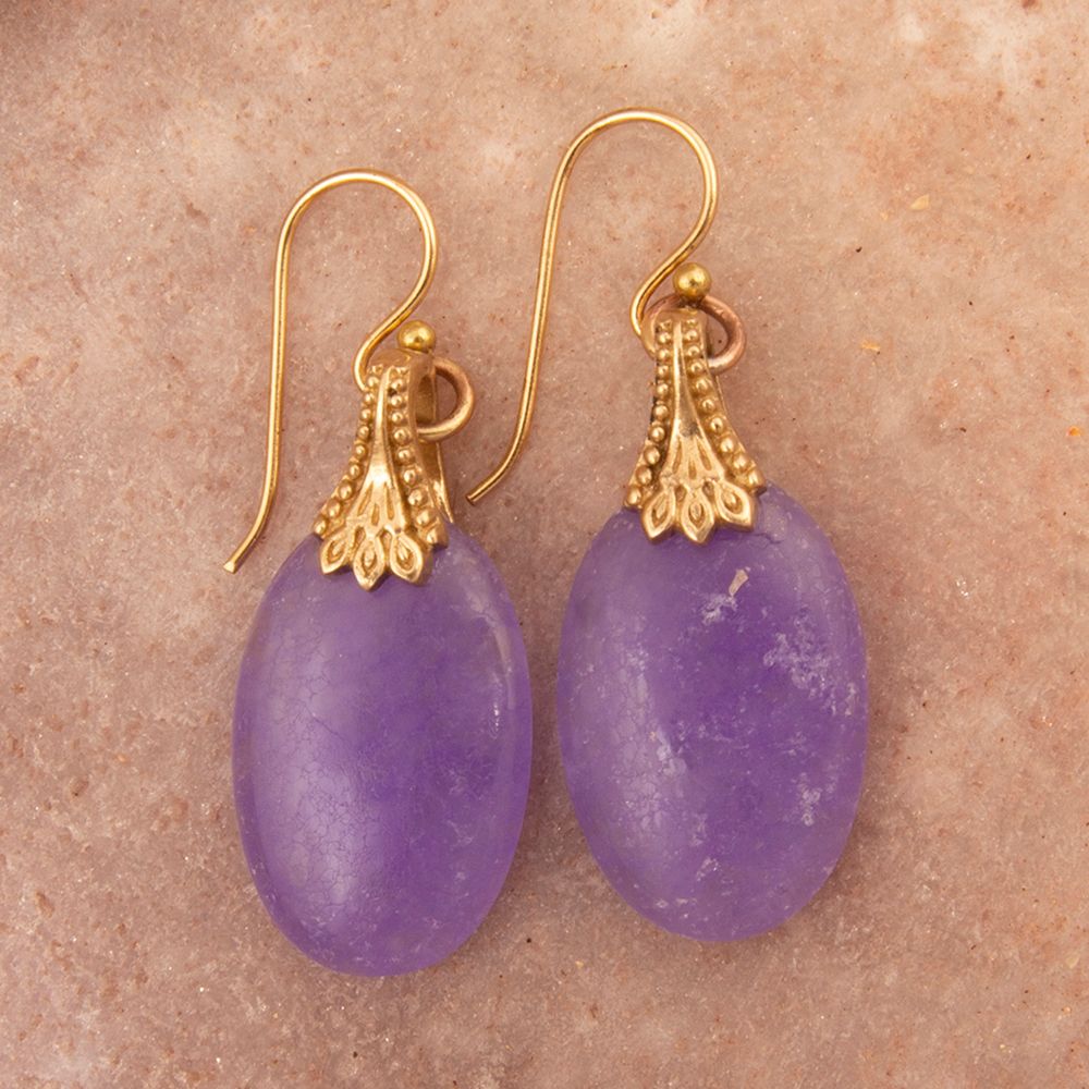 Sari Purple Quartz Golden Drop Earrings - Barse Jewelry