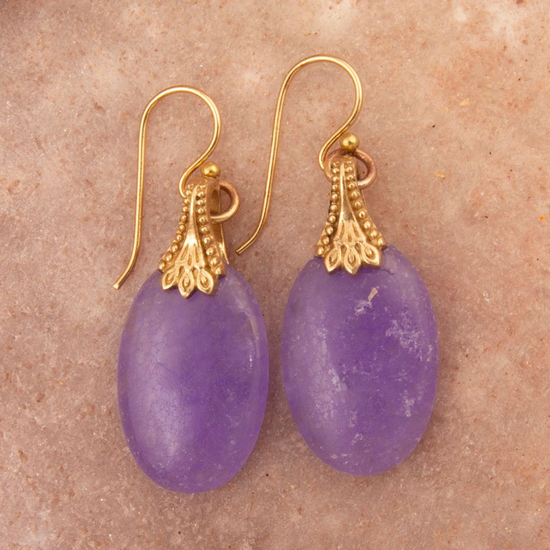 Sari Purple Quartz Golden Drop Earrings - Barse Jewelry
