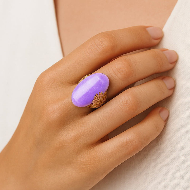 Sari Purple Quartz Golden Statement Ring - Barse Jewelry