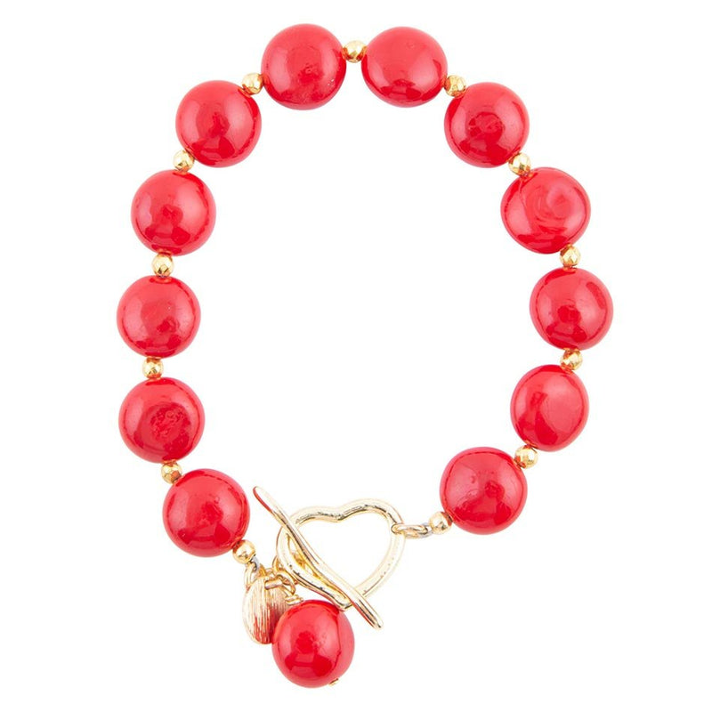 Scardale Red Shel Pearl Golden Bracelet - Barse Jewelry