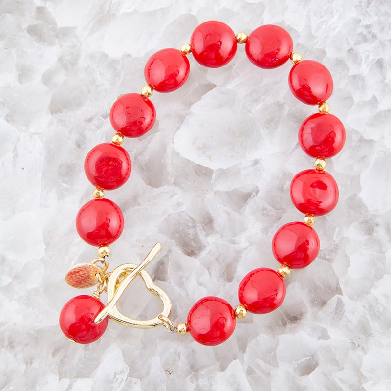 Scardale Red Shel Pearl Golden Bracelet - Barse Jewelry