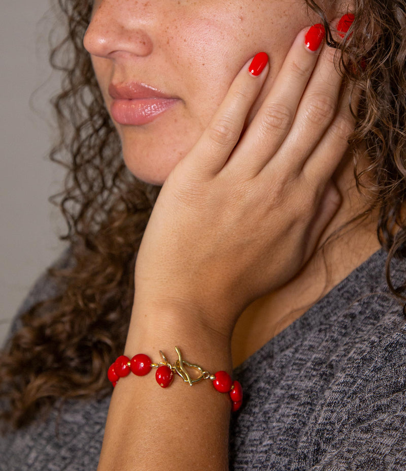 Scardale Red Shel Pearl Golden Bracelet - Barse Jewelry