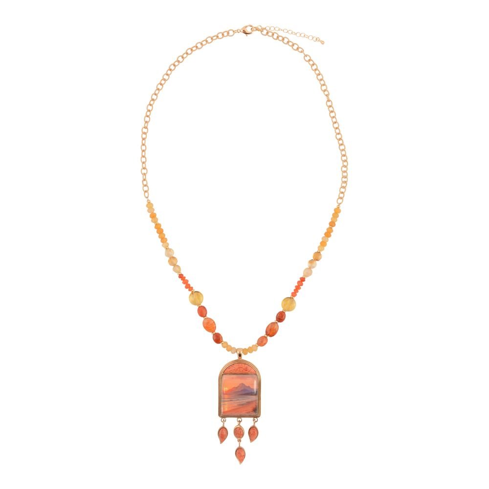 Scene Sunset Orange Sponge Coral Golden Pendant Necklace - Barse Jewelry
