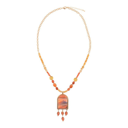 Scene Sunset Orange Sponge Coral Golden Pendant Necklace - Barse Jewelry