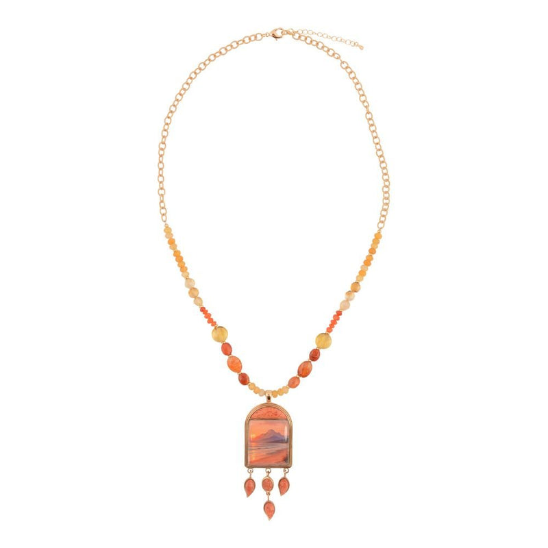 Scene Sunset Orange Sponge Coral Golden Pendant Necklace - Barse Jewelry