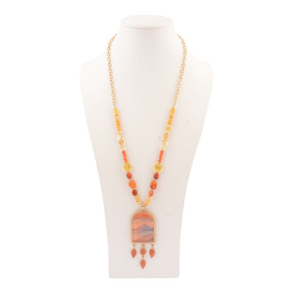Scene Sunset Orange Sponge Coral Golden Pendant Necklace - Barse Jewelry