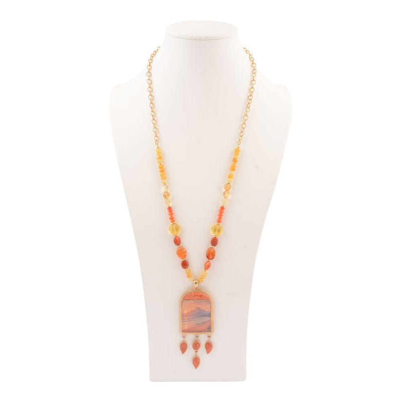 Scene Sunset Orange Sponge Coral Golden Pendant Necklace - Barse Jewelry
