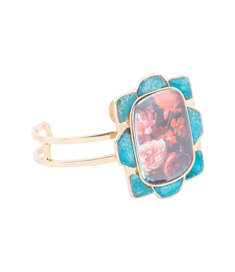 Scenic Floral Blue Apatite Golden Cuff Bracelet - Barse Jewelry
