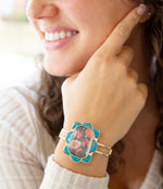 Scenic Floral Blue Apatite Golden Cuff Bracelet - Barse Jewelry