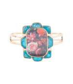 Scenic Floral Blue Apatite Golden Cuff Bracelet - Barse Jewelry