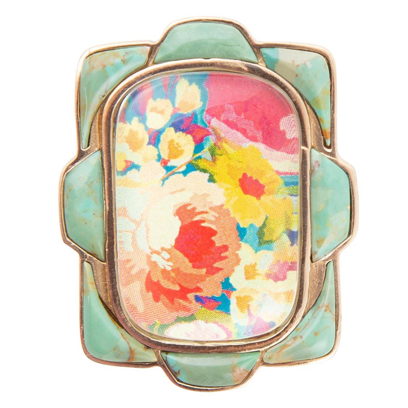 Scenic Floral Blue Turquoise Golden Ring - Barse Jewelry