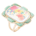 Scenic Floral Blue Turquoise Golden Ring - Barse Jewelry
