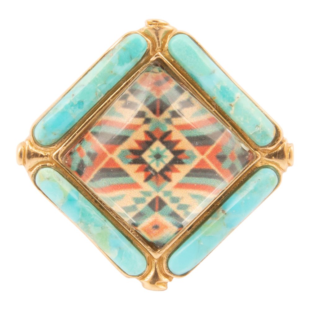 Scenic Native Weave Blue Turquoise Golden Statement Ring - Barse Jewelry
