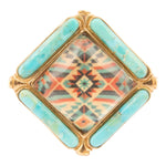 Scenic Native Weave Blue Turquoise Golden Statement Ring - Barse Jewelry