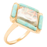 Scenic Native Weave Blue Turquoise Golden Statement Ring - Barse Jewelry