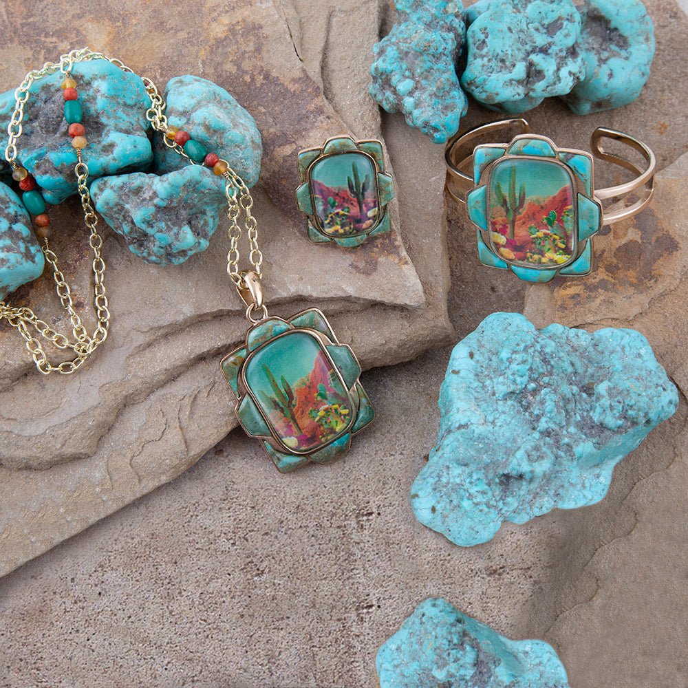 Scenic Sedona Blue Turquoise and Golden Cuff Bracelet - Barse Jewelry
