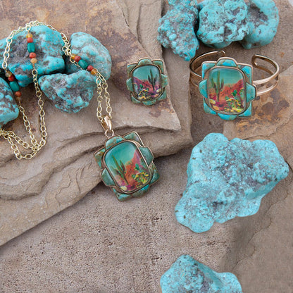 Scenic Sedona Blue Turquoise and Golden Cuff Bracelet - Barse Jewelry