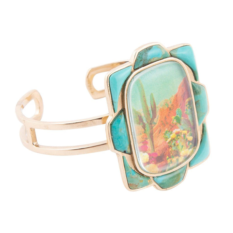 Scenic Sedona Blue Turquoise and Golden Cuff Bracelet - Barse Jewelry