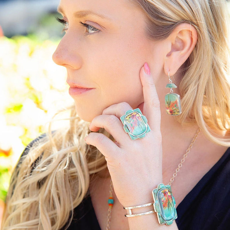 Scenic Sedona Blue Turquoise and Golden Cuff Bracelet - Barse Jewelry