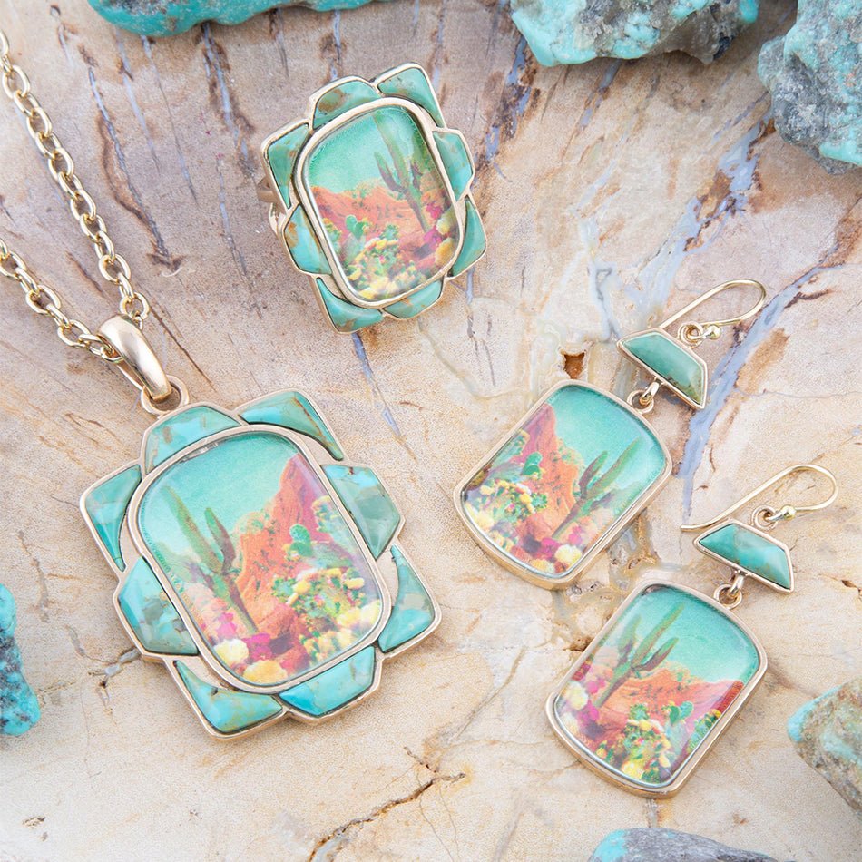 Scenic Sedona Desert Blue Turquoise Golden Pendant Necklace - Barse Jewelry