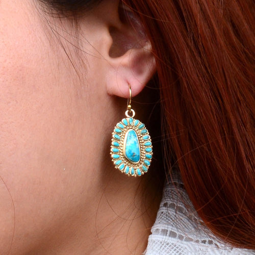 Sedona Blue Turquoise Golden Drop Earrings - Barse Jewelry