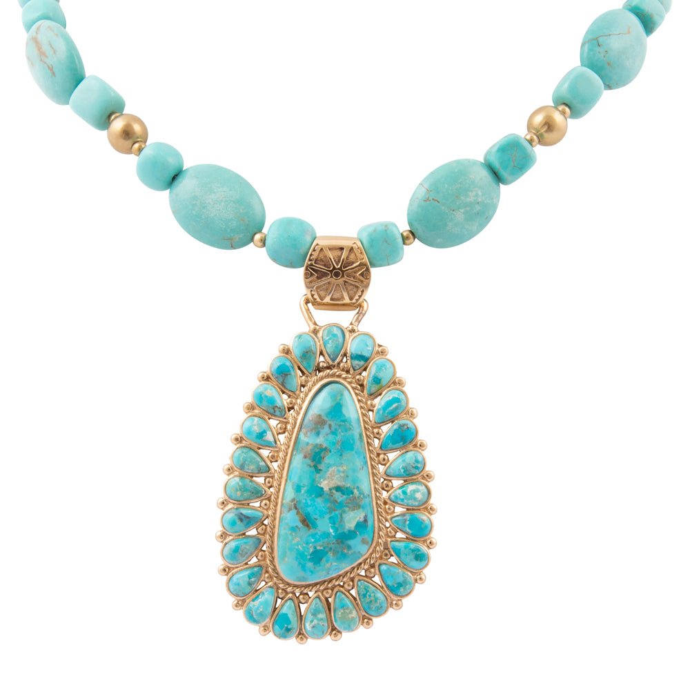 Sedona Blue Turquoise Golden Pendant Necklace - Barse Jewelry