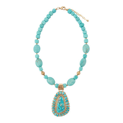 Sedona Blue Turquoise Golden Pendant Necklace - Barse Jewelry