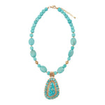 Sedona Blue Turquoise Golden Pendant Necklace - Barse Jewelry