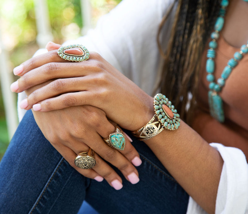 Sedona Turquoise Goldstone Statement Cuff Bracelet - Barse Jewelry