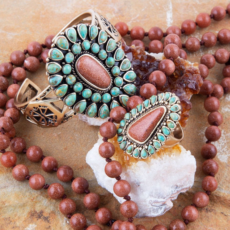 Sedona Turquoise Goldstone Statement Cuff Bracelet - Barse Jewelry