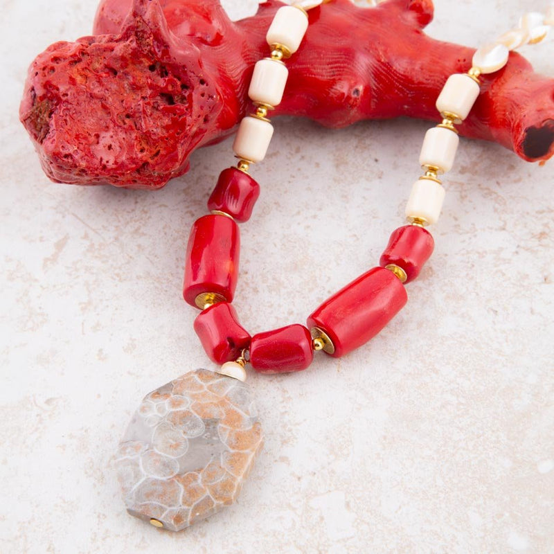 Sepia Red Coral and Pearl Necklace - Barse Jewelry