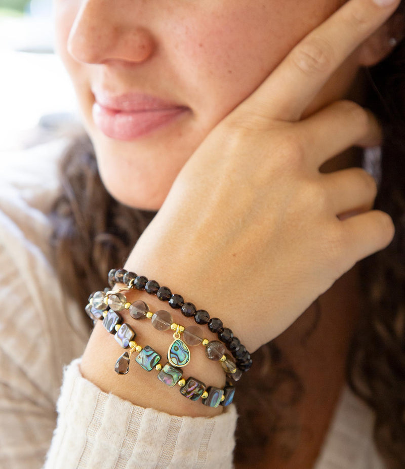 Sepia Sea Brown Smoky Quartz and Green Abalone Bracelet Set - Barse Jewelry