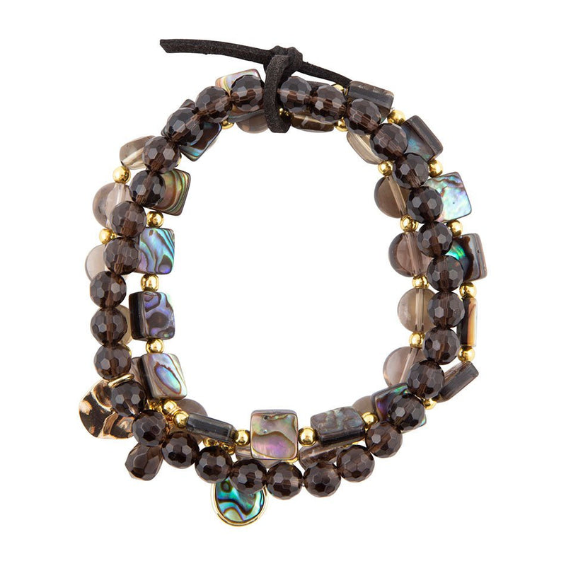 Sepia Sea Brown Smoky Quartz and Green Abalone Bracelet Set - Barse Jewelry