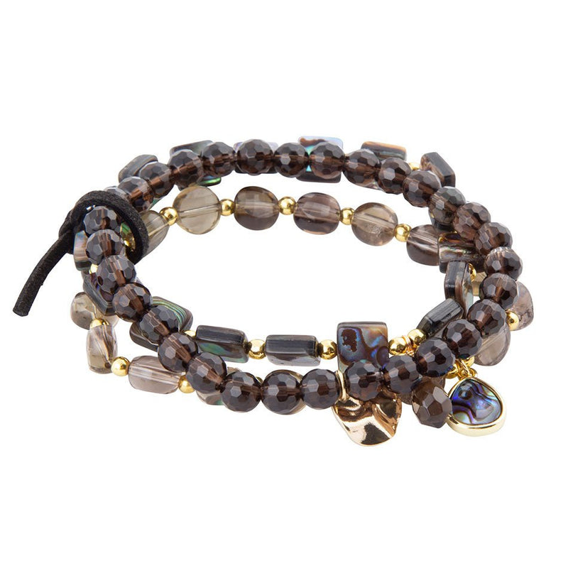 Sepia Sea Brown Smoky Quartz and Green Abalone Bracelet Set - Barse Jewelry