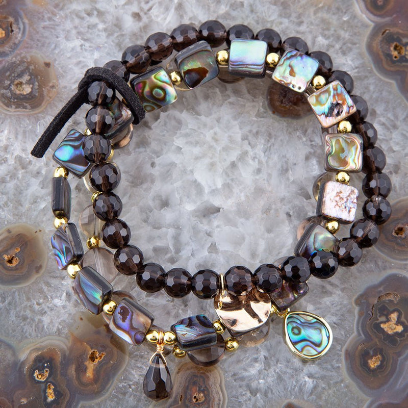 Sepia Sea Brown Smoky Quartz and Green Abalone Bracelet Set - Barse Jewelry