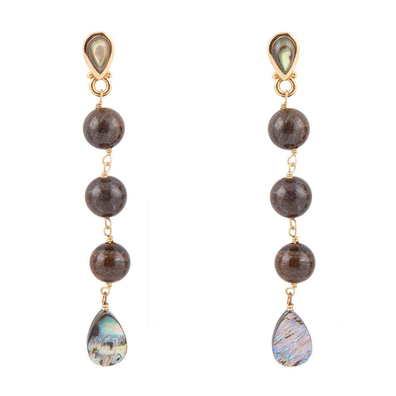 Sepia Sea Green Abalone Post Golden Drop Earrings - Barse Jewelry