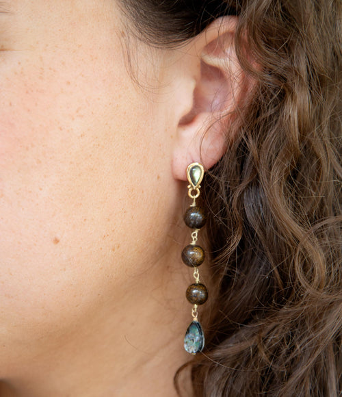 Sepia Sea Green Abalone Post Golden Drop Earrings - Barse Jewelry