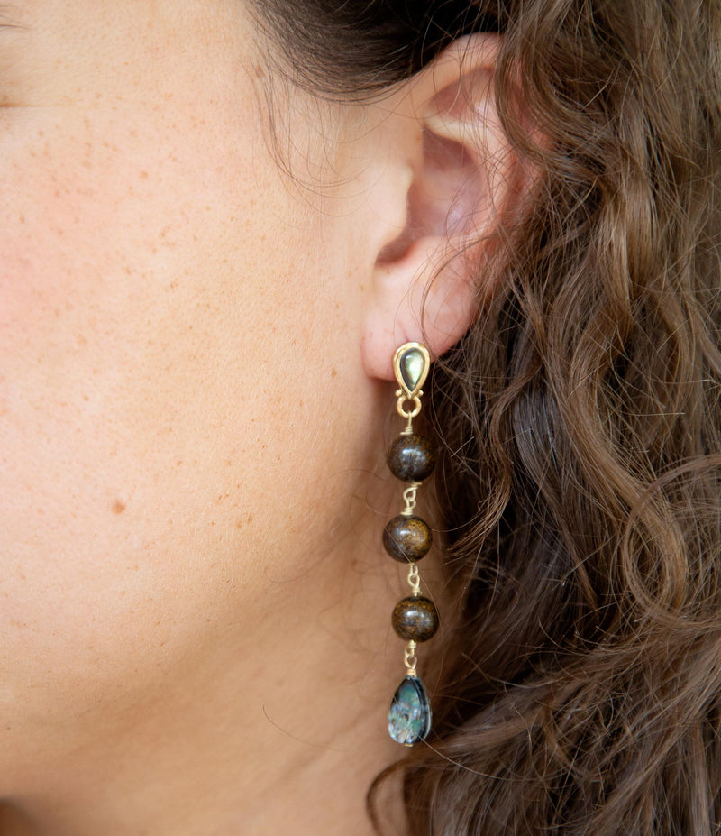 Sepia Sea Green Abalone Post Golden Drop Earrings - Barse Jewelry
