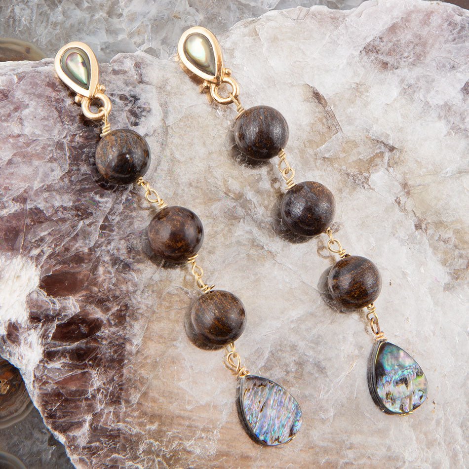 Sepia Sea Green Abalone Post Golden Drop Earrings - Barse Jewelry