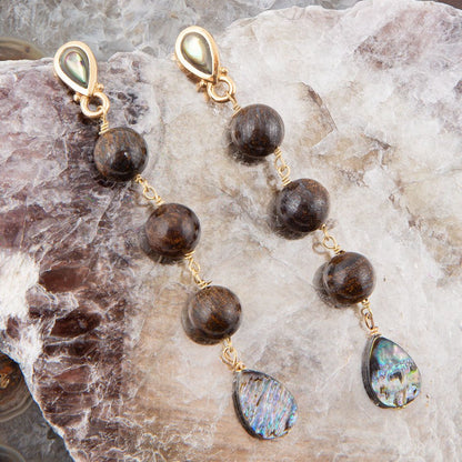 Sepia Sea Green Abalone Post Golden Drop Earrings - Barse Jewelry