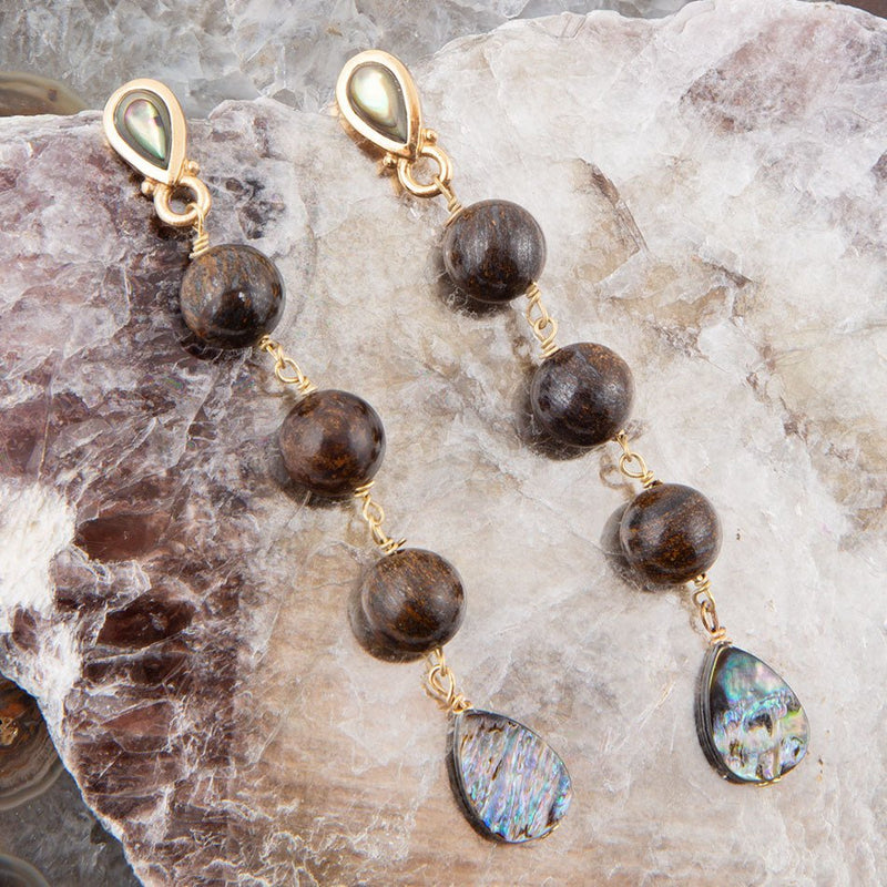 Sepia Sea Green Abalone Post Golden Drop Earrings - Barse Jewelry