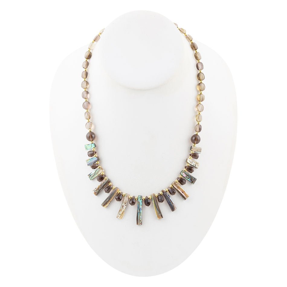 Sepia Sea Green Abalone Statement Golden Necklace - Barse Jewelry