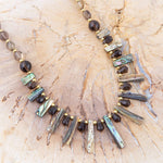 Sepia Sea Green Abalone Statement Golden Necklace - Barse Jewelry