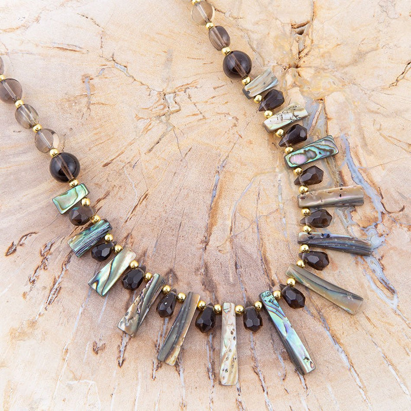 Sepia Sea Green Abalone Statement Golden Necklace - Barse Jewelry