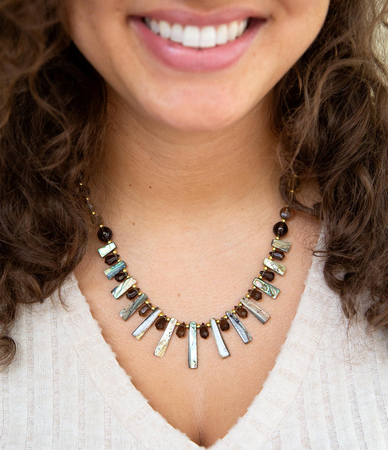 Sepia Sea Green Abalone Statement Golden Necklace - Barse Jewelry