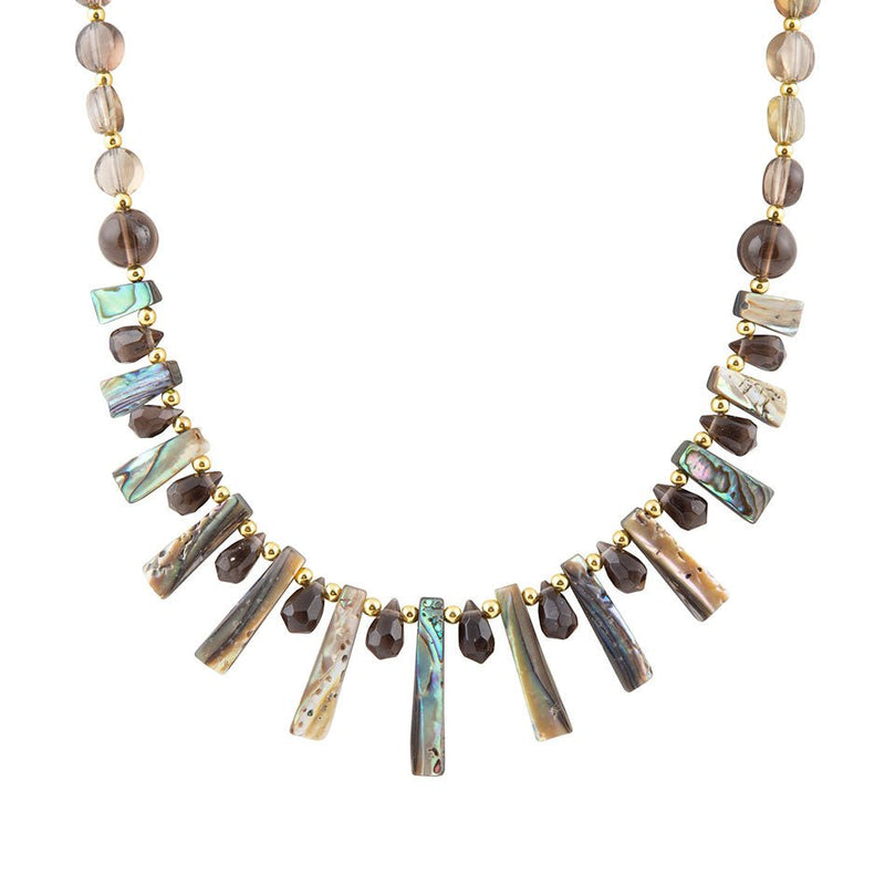 Sepia Sea Green Abalone Statement Golden Necklace - Barse Jewelry