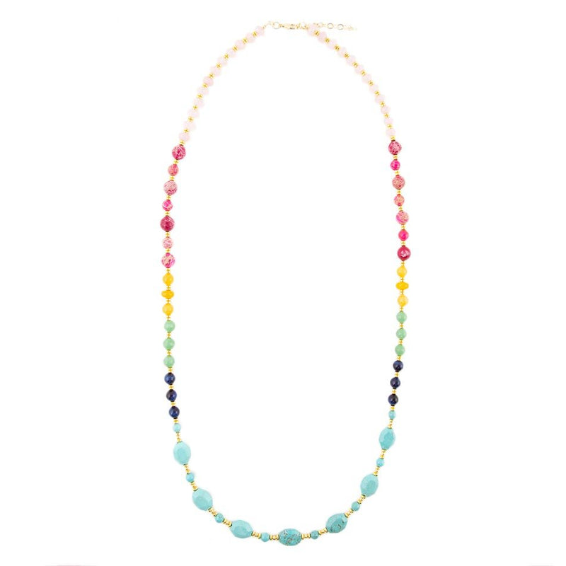 Serape Colorful Multi Stone Long Golden Necklace - Barse Jewelry