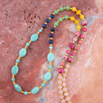 Serape Colorful Multi Stone Long Golden Necklace - Barse Jewelry