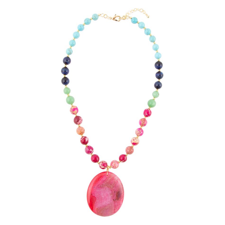 Serape Multi-Stone Pink Magenta Agate Pendant Necklace - Barse Jewelry